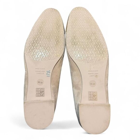 Stuart Weitzman Women’s Sleek Metallic Cap Nude Suede Toe Bow Ballet Flat 10.5 - Picture 6 of 8